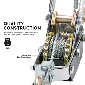 NEIKO close-up of steel cable and safety-latch hook showing corrosion resistance and strength
