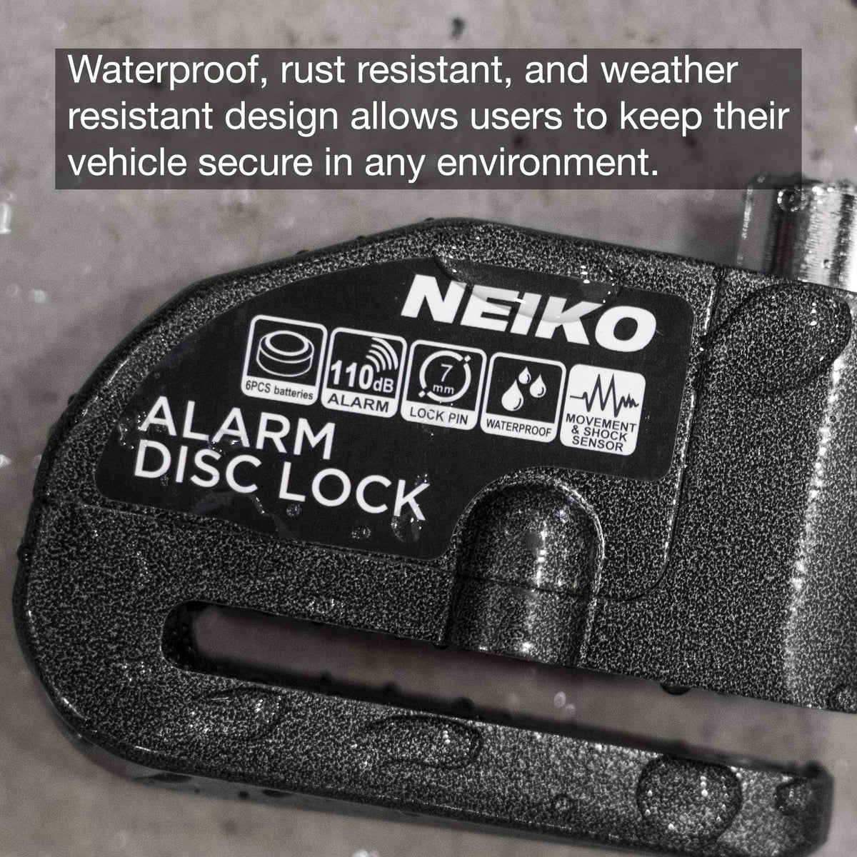 NEIKO lock water-resistant surface detail showing weatherproof durability