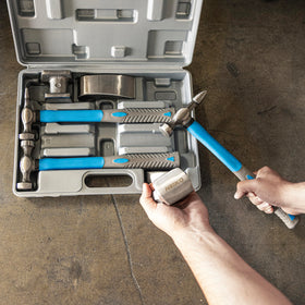 NEIKO layout of four different dollies displaying shapes for precise metal shaping