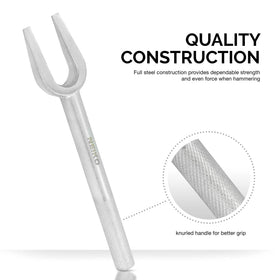 NEIKO close-up of tapered fork edge highlighting heat-treated steel strength