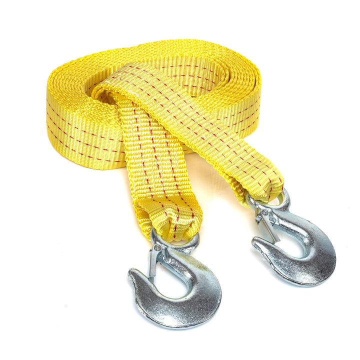 NEIKO front view of tow strap showing compact fold and visibility benefit