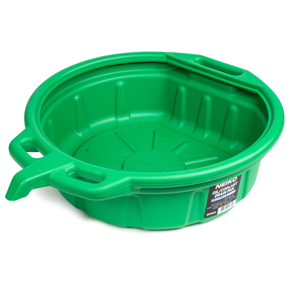 NEIKO front view of drain container showing capacity and handles for easy transport