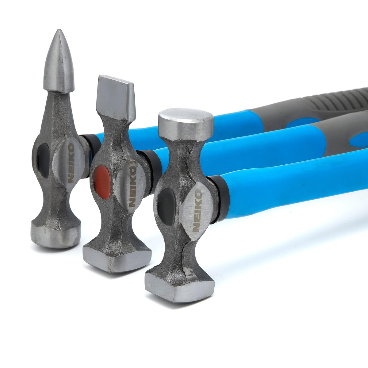 NEIKO hammer handle closeup showing rubber grip for reduced vibration and secure hold
