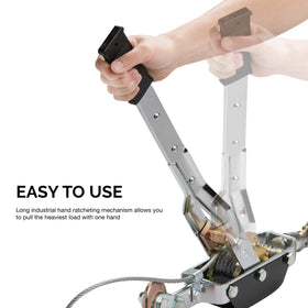 NEIKO handle and ratchet detail highlighting PVC grip and dual-gear leverage for easier pulling