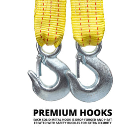 NEIKO close-up of drop-forged hook and safety buckle for secure towing
