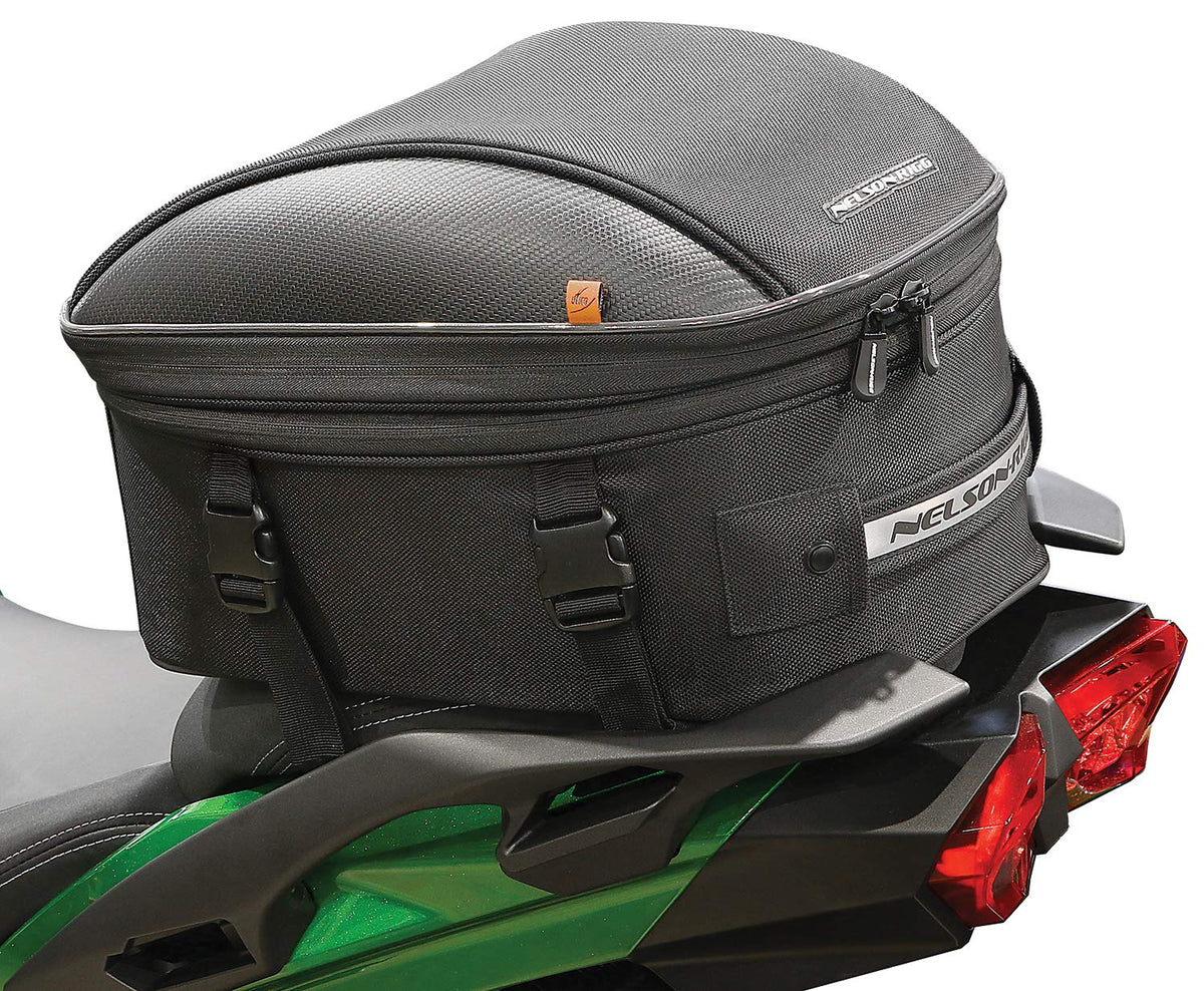 Nelson-Rigg front view of tail bag showing compact shape and durable build
