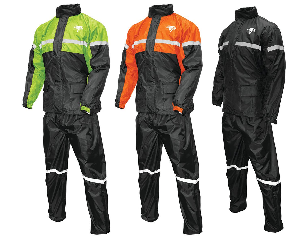 Nelson-Rigg front view of suit showing hi-vis yellow and waterproof coverage