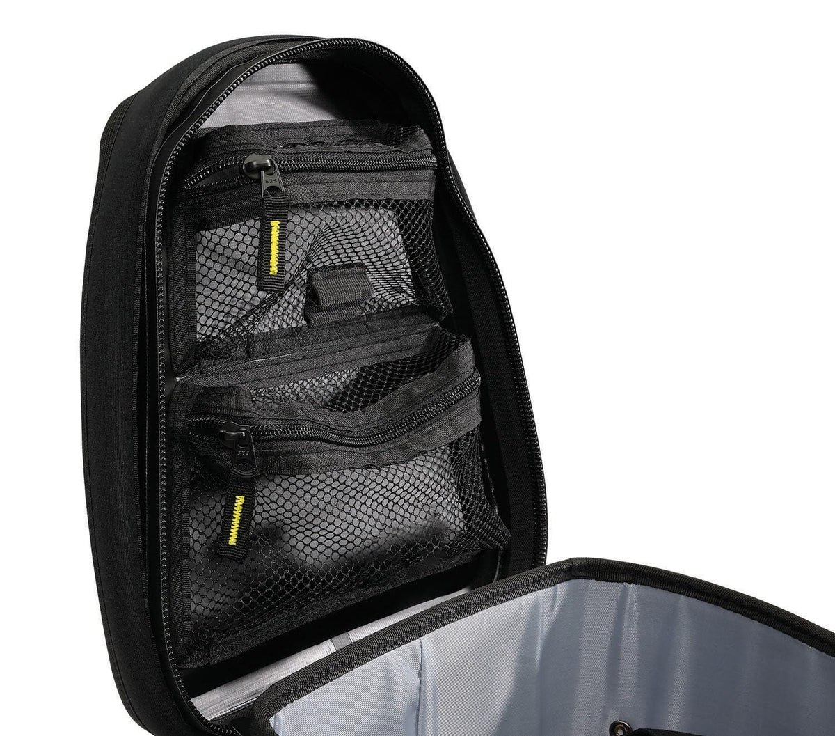 Nelson-Rigg clear mesh pockets under lid for organized small-item storage
