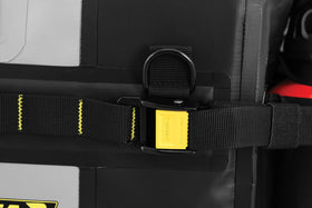 Nelson-Rigg compression straps and purge valve enabling compact packing and water release