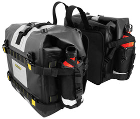 Nelson-Rigg detailed shot of roll-top closure and quick-release buckles securing contents