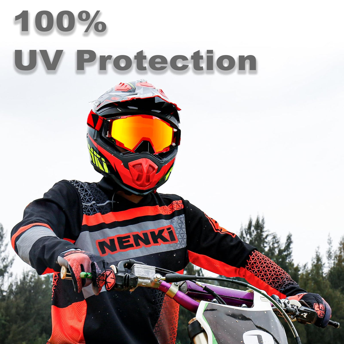 NENKI goggles worn by off-road rider illustrating real-world protection