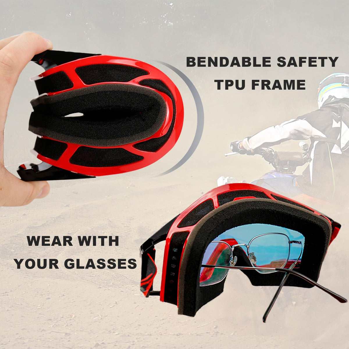 NENKI goggles mounted on helmet demonstrating secure fit benefit