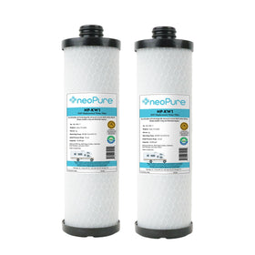 Neo-Pure NP-KW1 front packaging showing two 10-inch filters and brand benefit