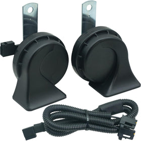 NEOGET front view of dual horn kit showing hardware and packaging, clear fitment benefit