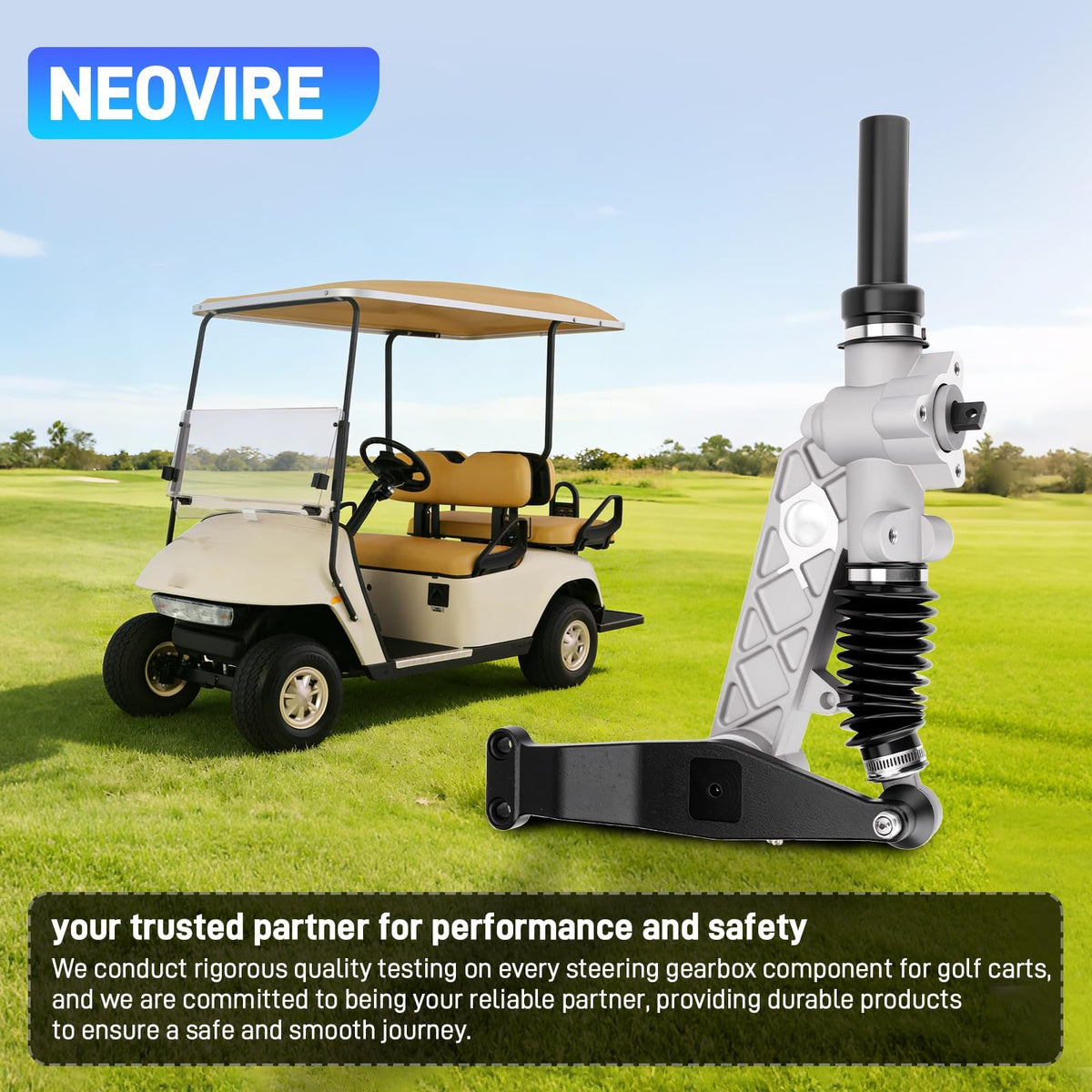 NEOVIRE on a working golf cart demonstrating smoother steering in real use