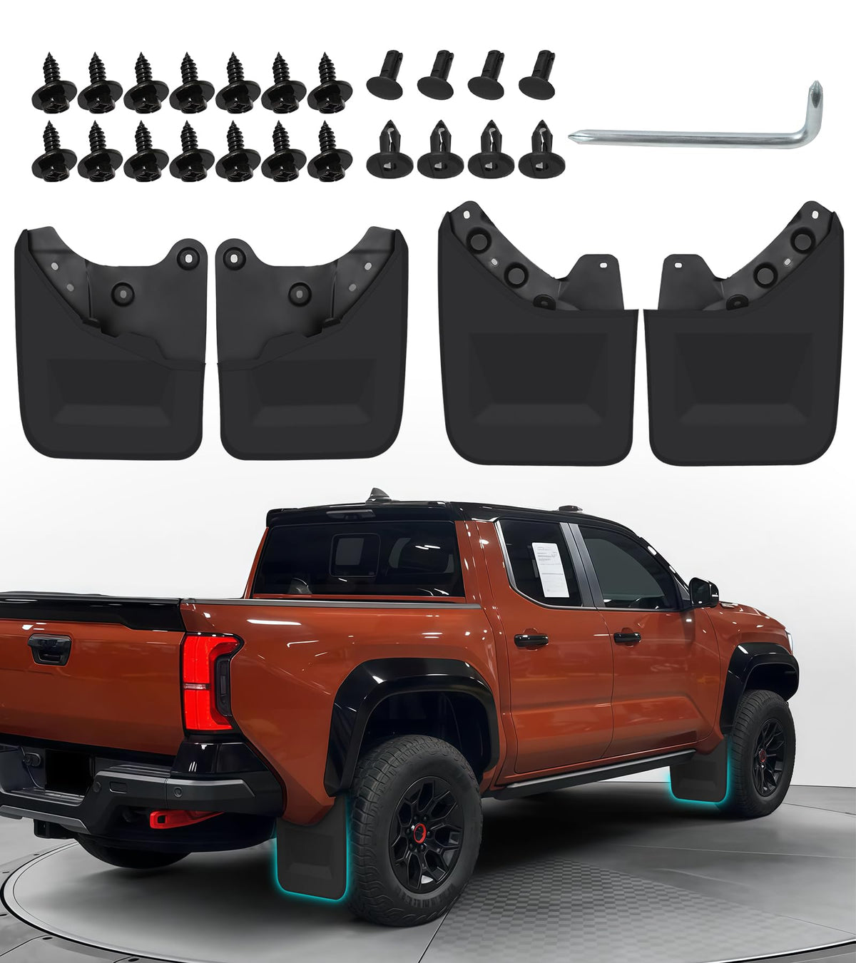 NEOXIST front view of mud flaps showing clean factory fit and protection