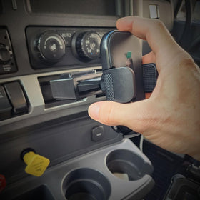 Never Inside magnetic phone holder front showing strong hold and accessibility