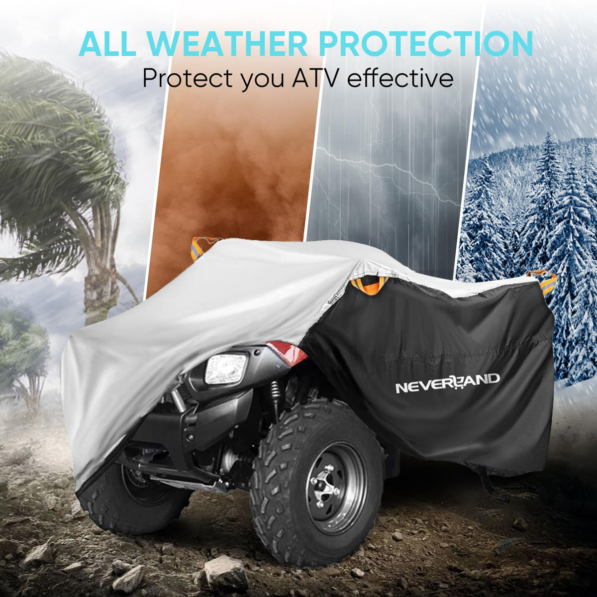 NEVERLAND cover protecting ATV in snowy conditions for weather protection