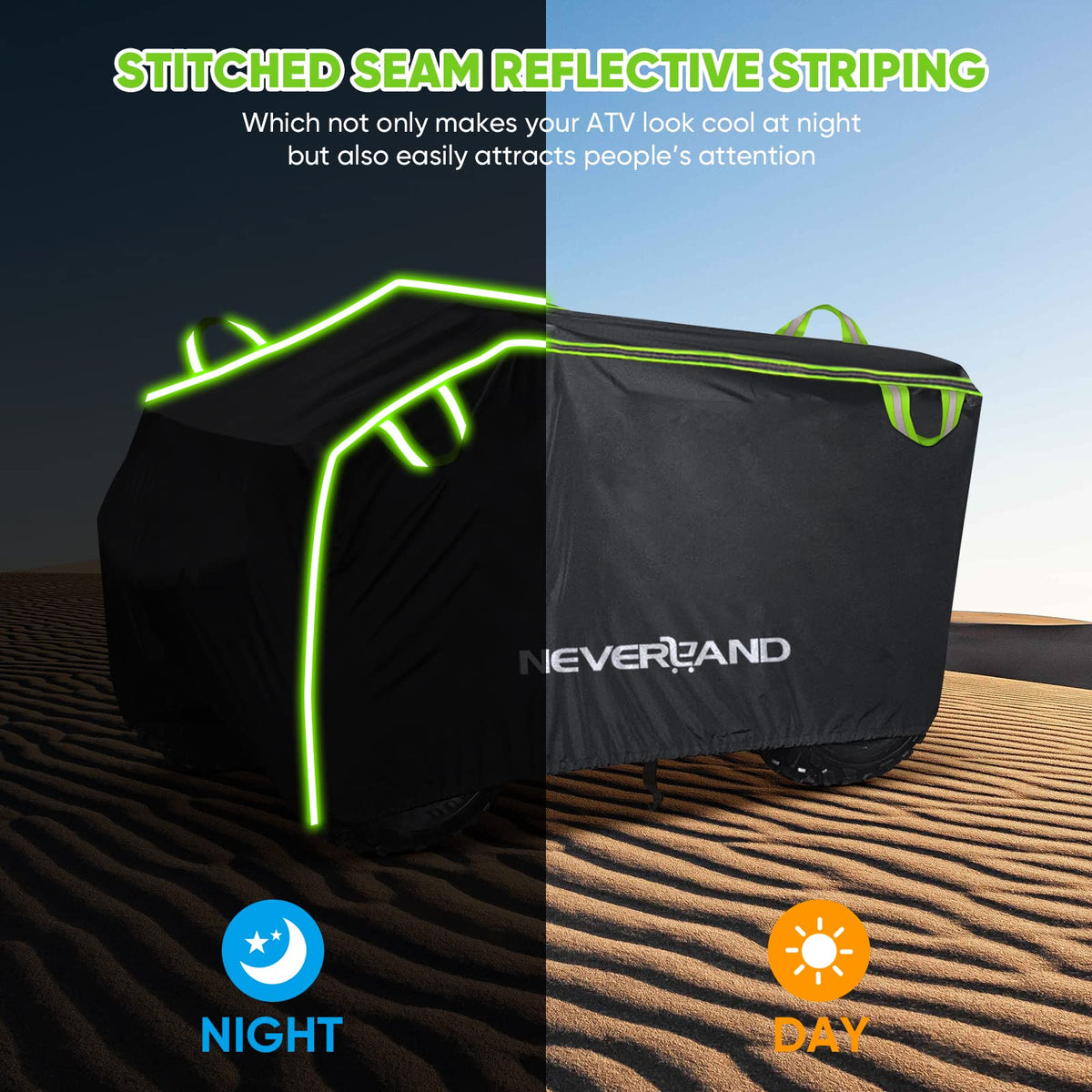 NEVERLAND elastic hem and buckle straps securing cover against wind