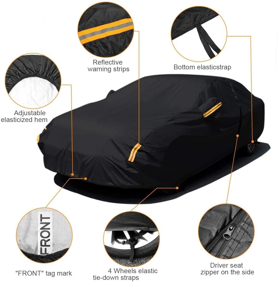 NEVERLAND elastic hem and side strap securing cover to car bottom