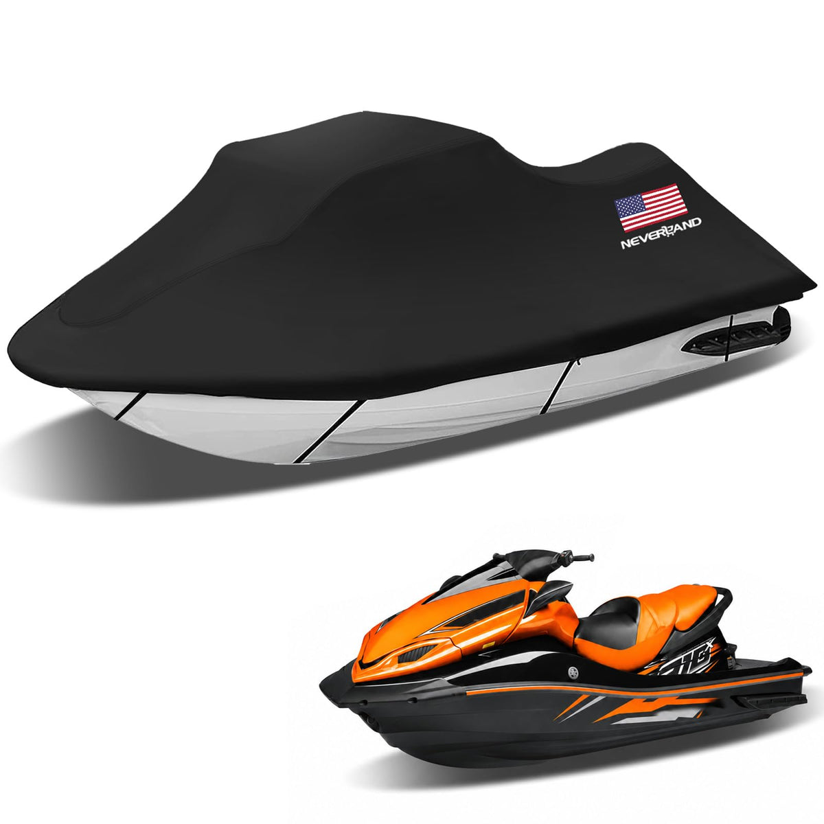 NEVERLAND front view of cover protecting jet ski, shows full coverage and fit
