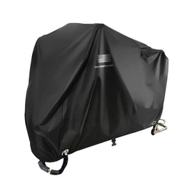 NEVERLAND front view of black motorcycle cover showing full protection and fit