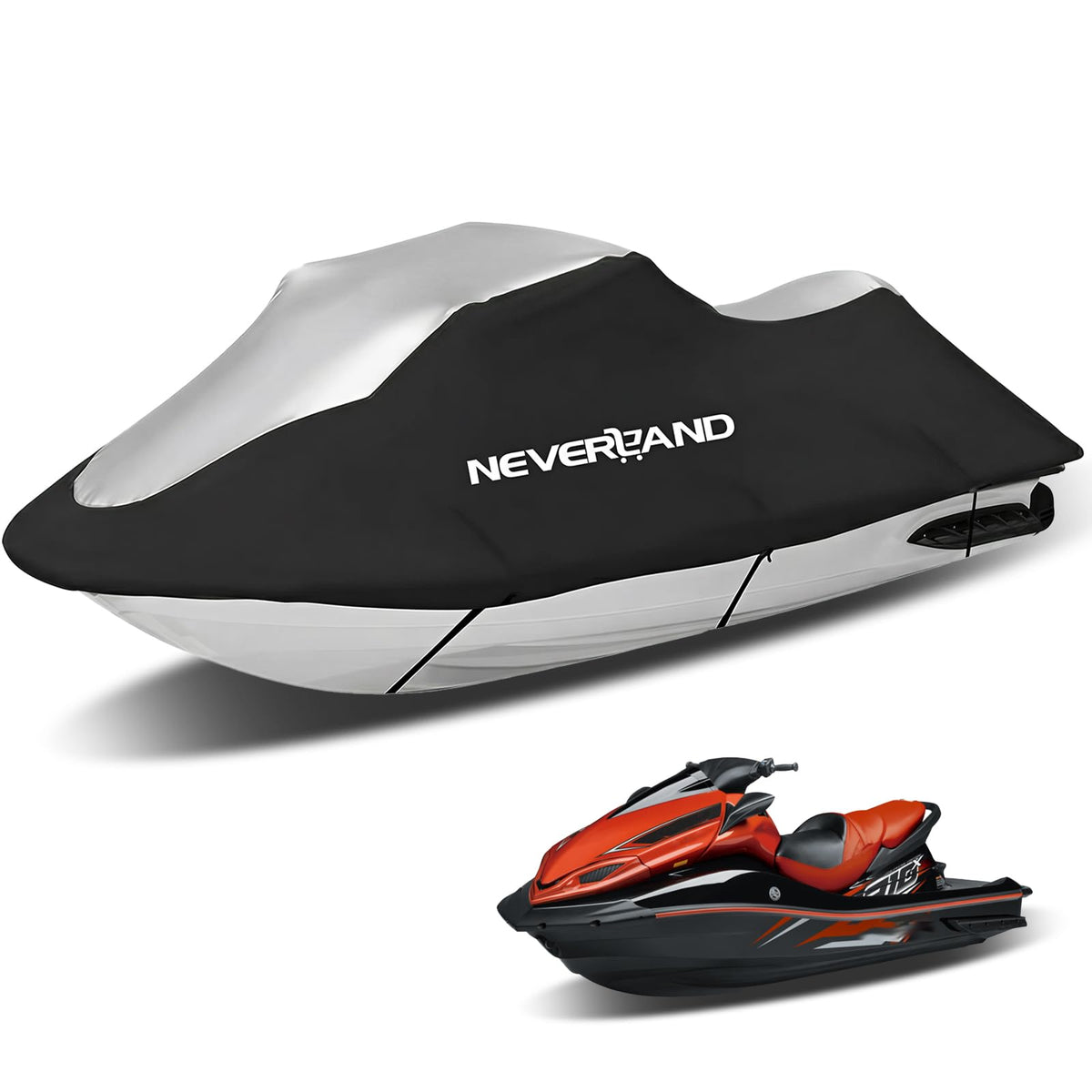 NEVERLAND front view on jet ski showing full protection and clean fit