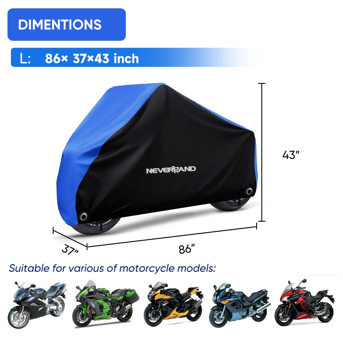 NEVERLAND motorcycle covered side view demonstrating full-length protection