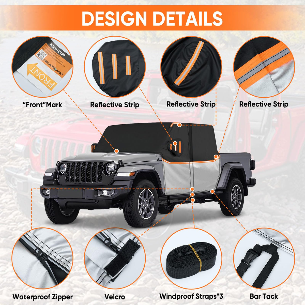 NEVERLAND windproof strap and buckle detail securing cover in storms