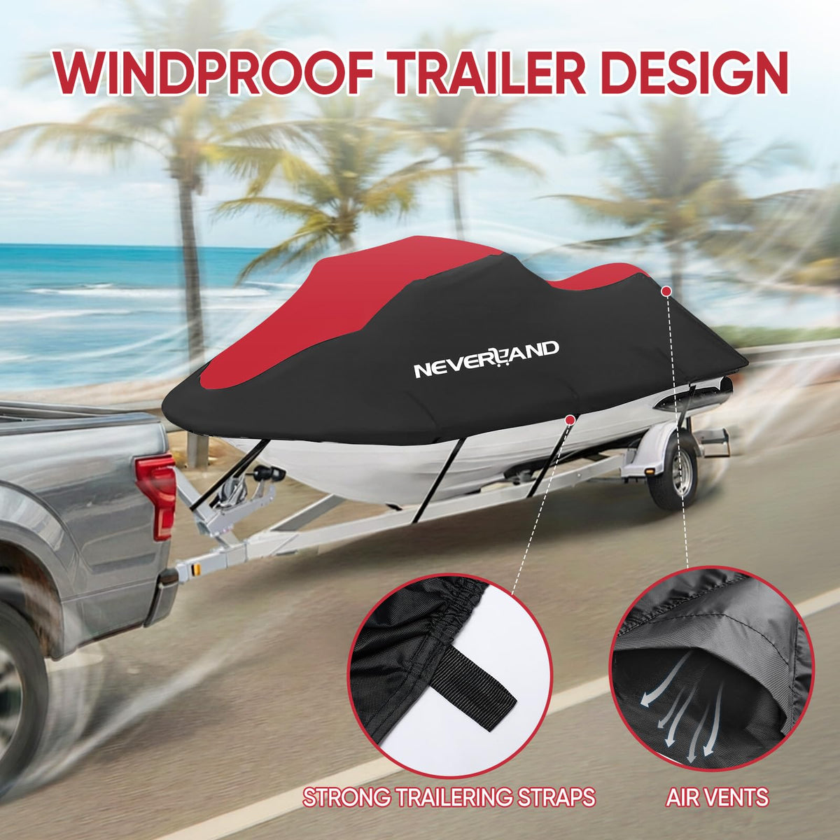 NEVERLAND jet ski covered on trailer showing secure transport protection