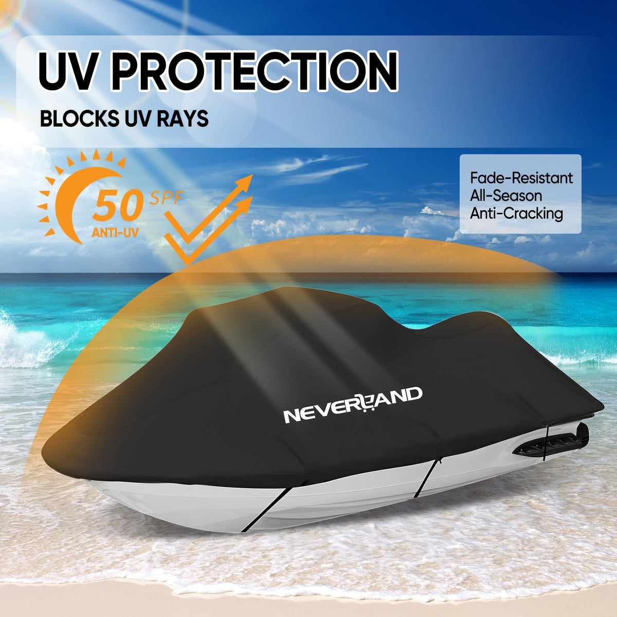 NEVERLAND cover installed on trailer protecting jet ski during transport