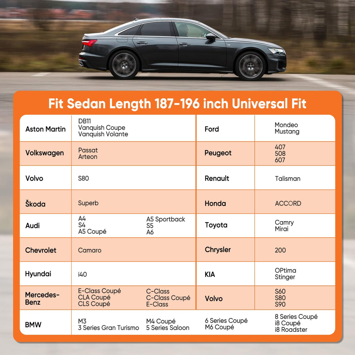 NEVERLAND full side profile on sedan demonstrating tailored fit benefit