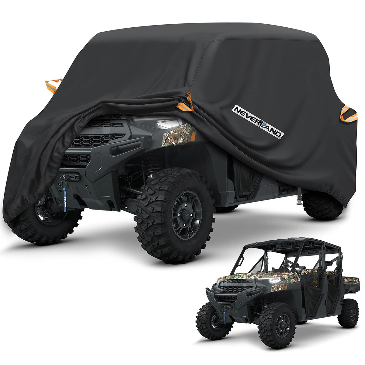 NEVERLAND front view of cover protecting parked UTV showing full fit and protection
