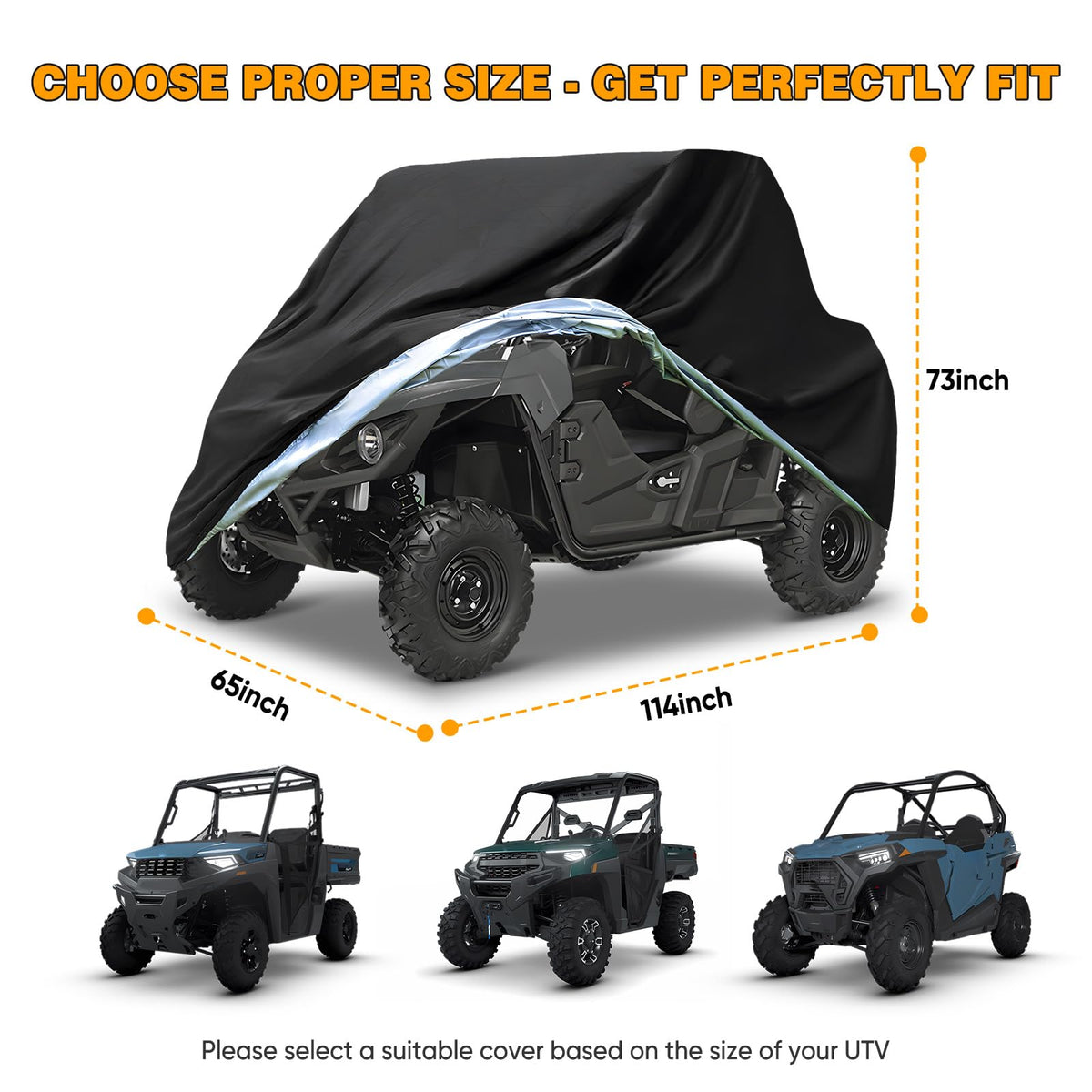 NEVERLAND installed cover side profile on 2-3 seater UTV, demonstrates full coverage