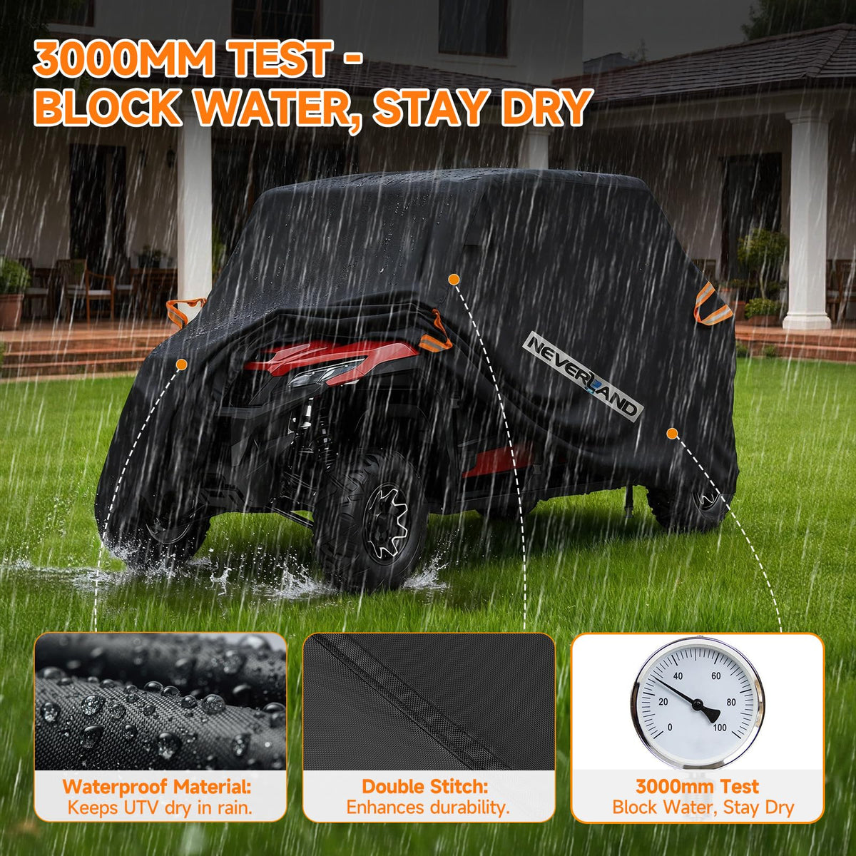 NEVERLAND cover fitted on a parked Polaris RZR demonstrating outdoor protection