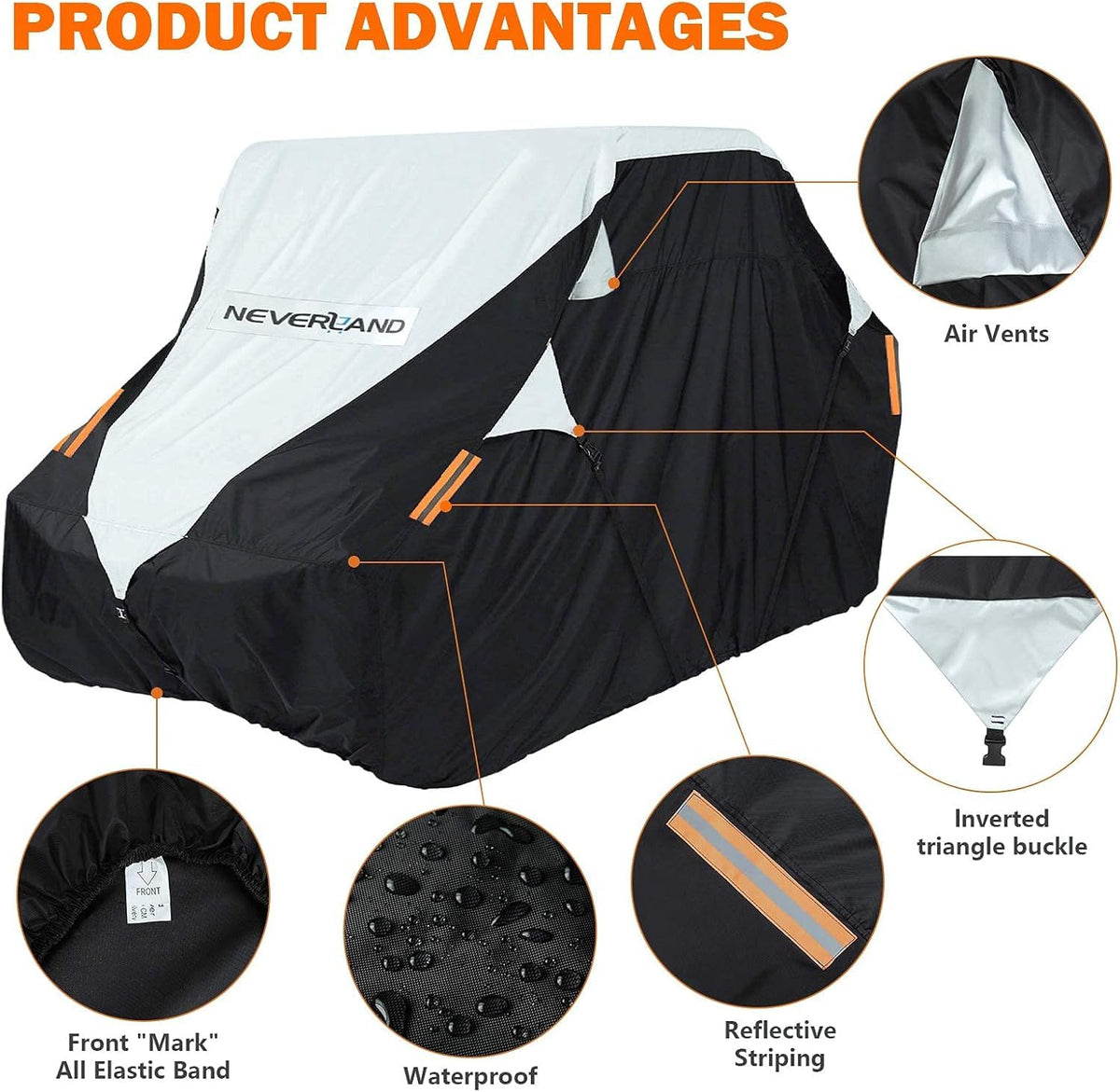 NEVERLAND reinforced tie straps securing cover to UTV to prevent wind lift