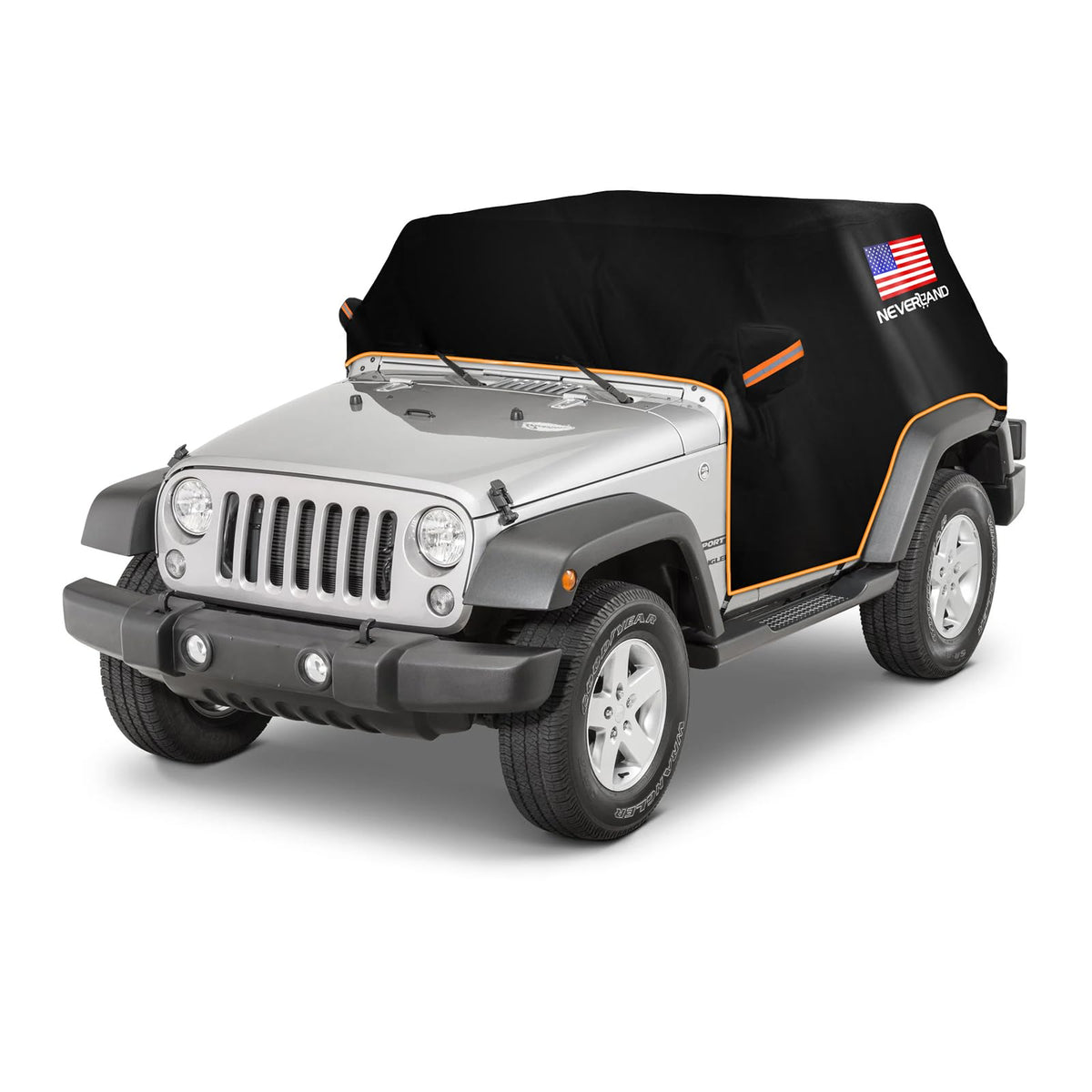 NEVERLAND front view of cab cover on Jeep showing protective fit and style