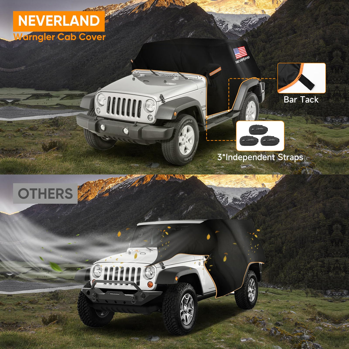 NEVERLAND installed on Jeep side view protecting interior from elements