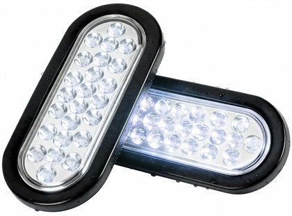 NEW SUN front view of oval LED tail light showing clear lens and bright signal