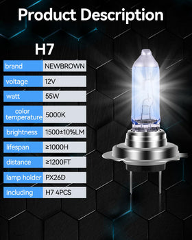 NEWBROWN H7 next to ruler showing compact PX26D fitment advantage