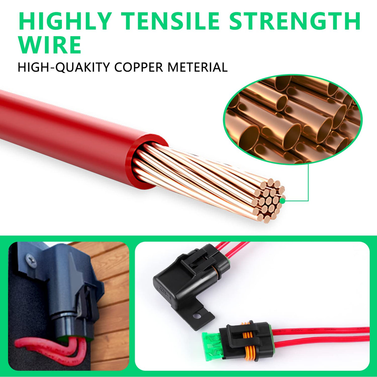 Newdeli close-up of 12AWG oxygen-free copper wire demonstrating strong conductivity