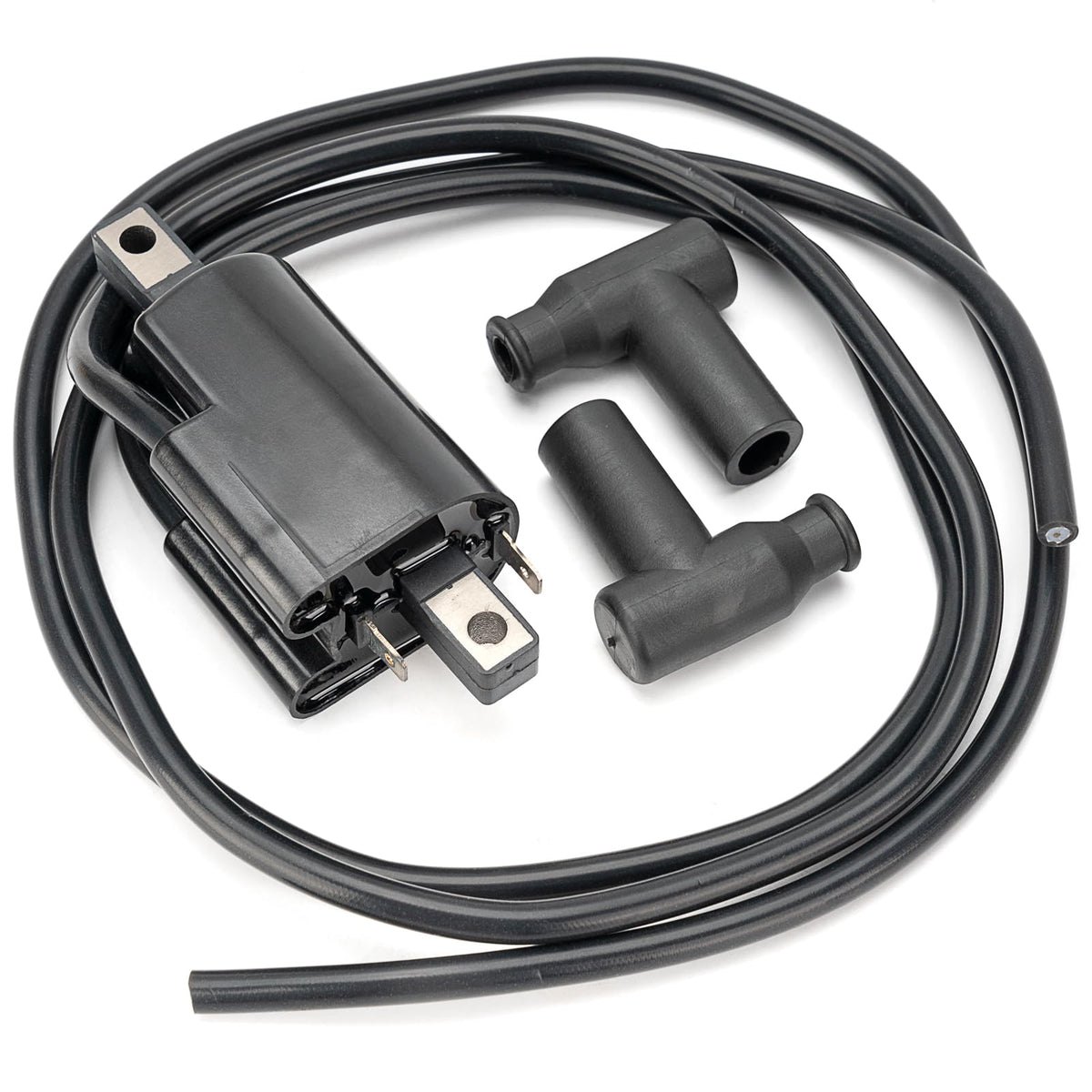 NEWHOW ignition coil front view showing compact marine fit, ensuring reliable spark