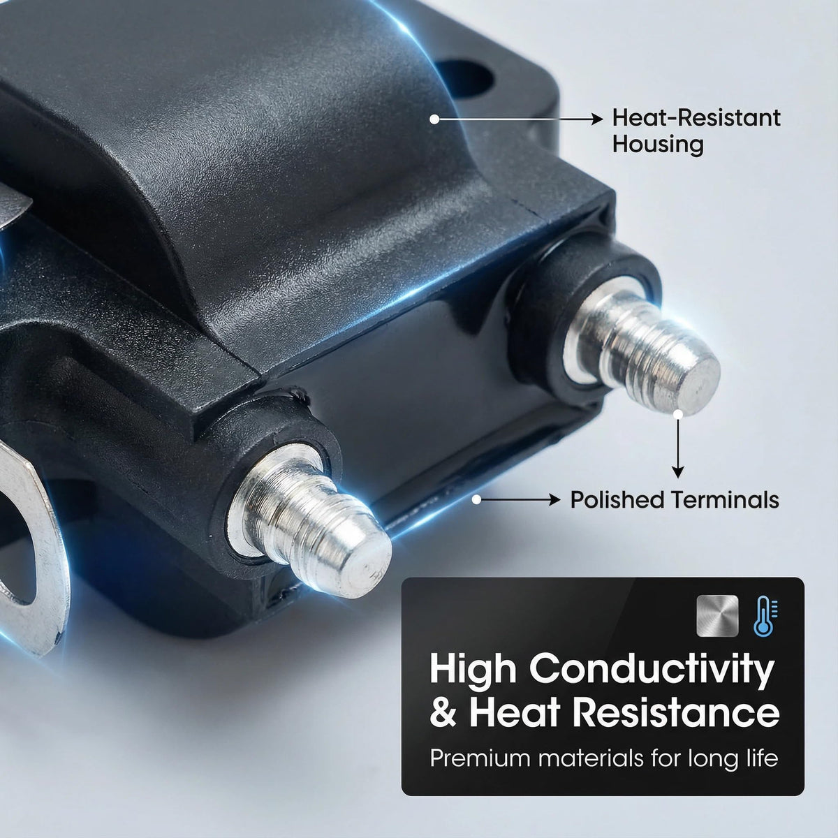 NEWHOW ignition coil installed in outboard engine demonstrating restored ignition