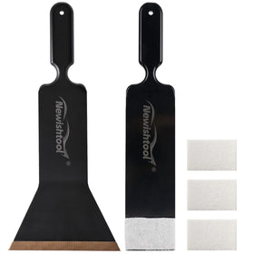 NEWISHTOOL bulldozer squeegee front view showing wide PTFE edge and smooth finish benefit