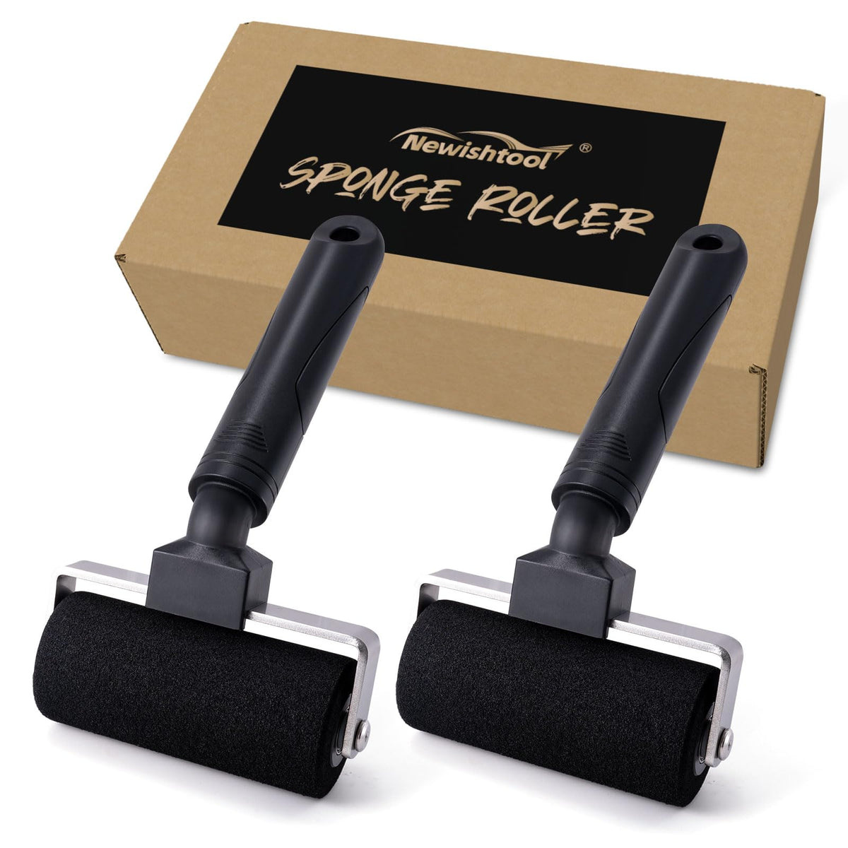 NEWISHTOOL front view of both 4-inch sponge rollers showing packaging and benefits