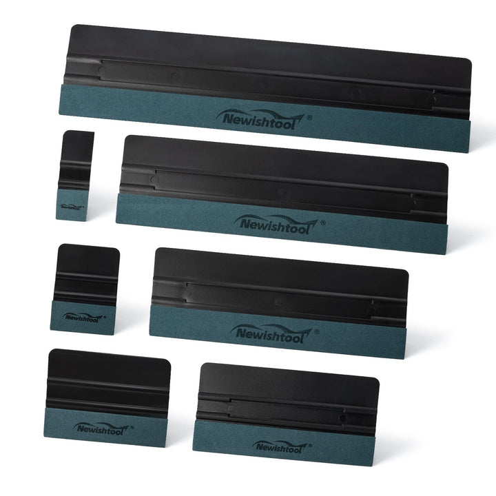 NEWISHTOOL front view of seven vinyl squeegee cards showing organized set and convenience