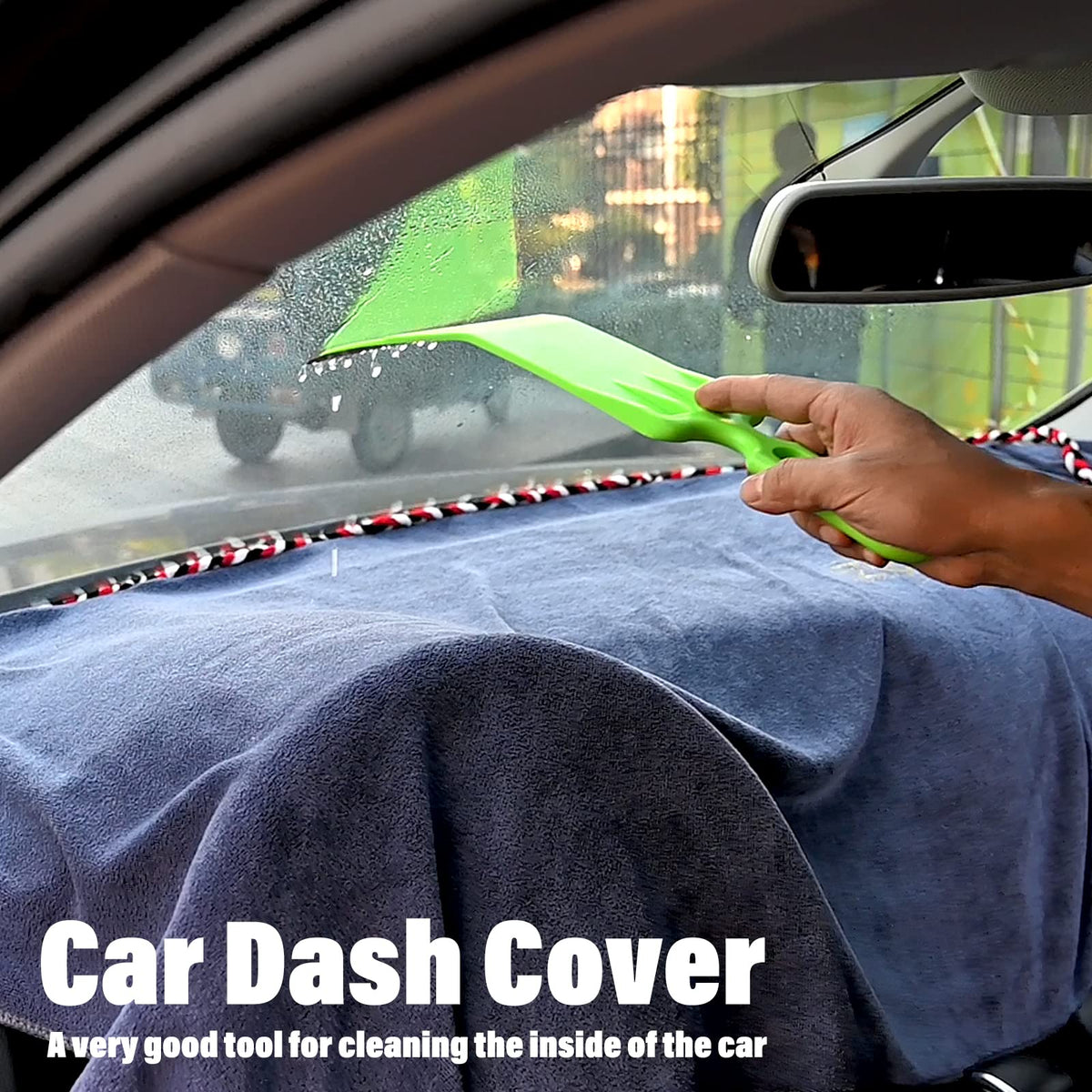 NEWISHTOOL in use during windshield tinting catching water and adhesive drips