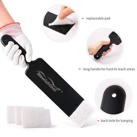NEWISHTOOL long-handle paddle reaching behind speaker for improved access without strain