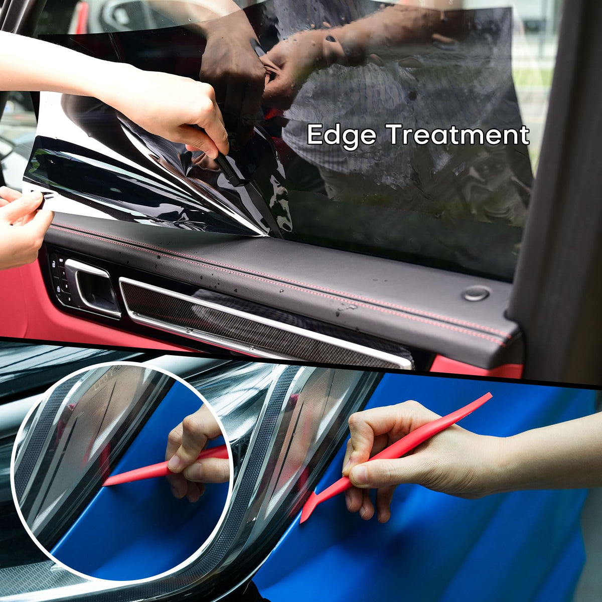 NEWISHTOOL long-handle squeegee reaching rear quarter window for tight access