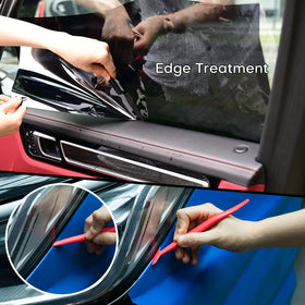 NEWISHTOOL long-handle squeegee reaching rear quarter window for tight access